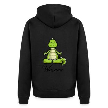 Auszeit Durchatmen Wusaaa Drache - Unisex Premium Bio Zip Hoodie - Schwarz - Hinten - Nico (187cm)