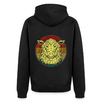 Schaf retro - Unisex Premium Bio Zip Hoodie - Schwarz - Hinten - Nico (187cm)
