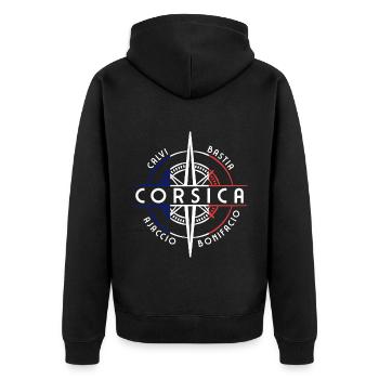 Korsika - Unisex Premium Bio Zip Hoodie - Schwarz - Hinten - Nico (187cm)