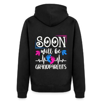 Nous serons bientôt grands-parents, nous serons grand-mère et grand-père - Veste à capuche bio Premium Unisexe - noir - Dos - Nico (187cm)