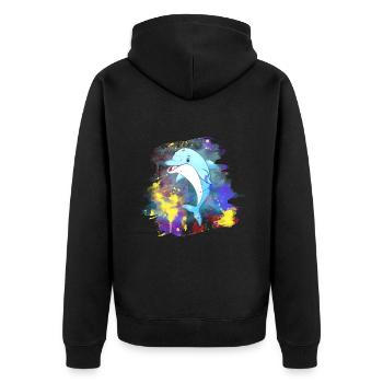 Dolphin Splash Grunge Colorful Animal Fish Water Sea - Unisex Premium Organic Zip Hoodie - black - Back - Nico (187cm)
