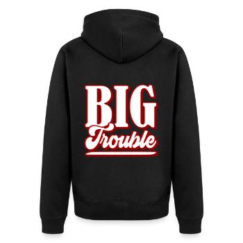 Big Trouble | Farben änderbar - Unisex Premium Bio Zip Hoodie - Schwarz - Hinten - Nico (187cm)