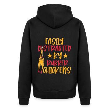 Easily Distracted By Rubber Chickens - Unisex Premium Organic Zip Hoodie - black - Back - Nico (187cm)