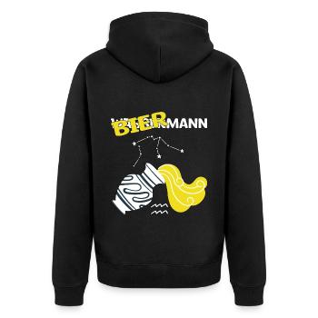 Sternzeichen Wassermann Aquarius Bier Geschenk - Unisex Premium Bio Zip Hoodie - Schwarz - Hinten - Nico (187cm)