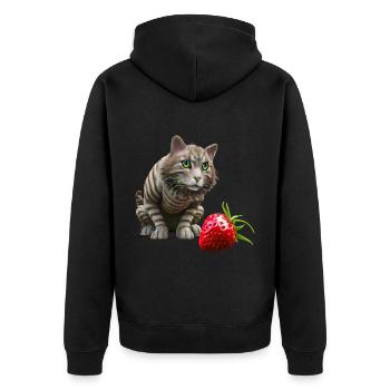 Chat devant une fraise géante - Veste à capuche bio Premium Unisexe - noir - Dos - Nico (187cm)