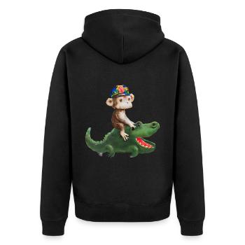 Lustiges Affe auf Krokodil Design - Unisex Premium Bio Zip Hoodie - Schwarz - Hinten - Nico (187cm)