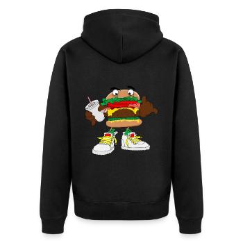 Burger Hamburger Cheeseburger Fast Food - Unisex Premium Bio Zip Hoodie - Schwarz - Hinten - Nico (187cm)