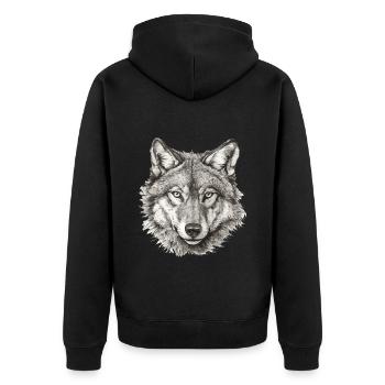 Wolf Wolfskopf Schwarz Weiß Gezeichnet Kunst - Unisex Premium Bio Zip Hoodie - Schwarz - Hinten - Nico (187cm)