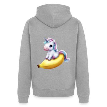 Licorne sur banane - Veste à capuche bio Premium Unisexe - gris chiné - Dos - Nico (187cm)