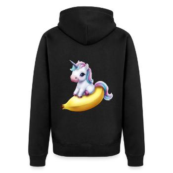 Einhorn auf Banane - Unisex Premium Bio Zip Hoodie - Schwarz - Hinten - Nico (187cm)