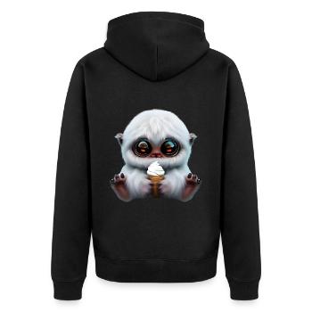 Yeti mit Softeis - Unisex Premium Bio Zip Hoodie - Schwarz - Hinten - Nico (187cm)