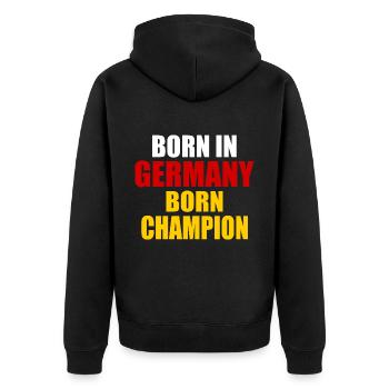 born in germany born champion - Allemagne - Veste à capuche bio Premium Unisexe - noir - Dos - Nico (187cm)