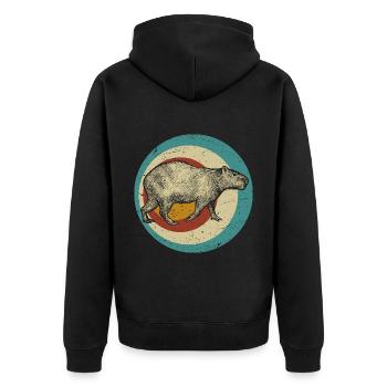 Capybara Wasserschwein retro Nagetier Tier lustig - Unisex Premium Bio Zip Hoodie - Schwarz - Hinten - Nico (187cm)