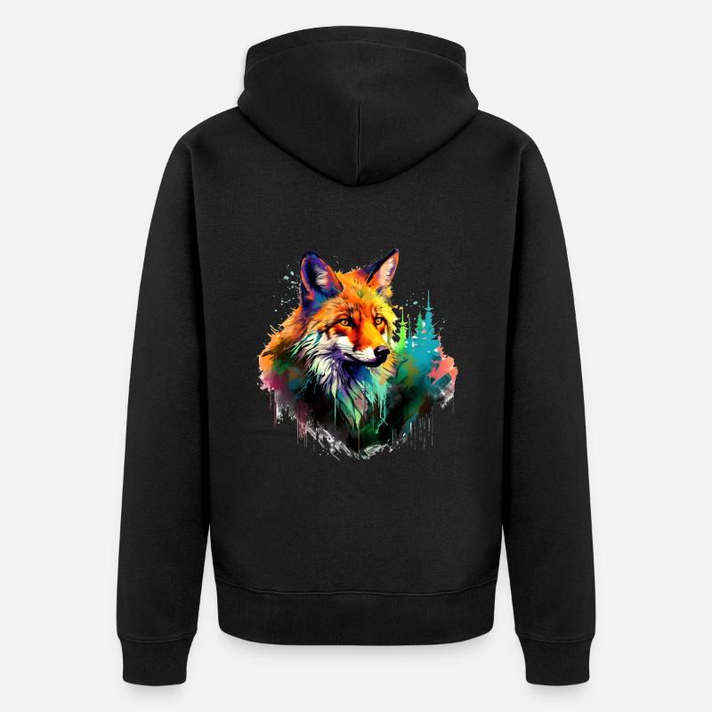 Renard aquarelle, Fox - Veste à capuche bio Premium Unisexe - noir