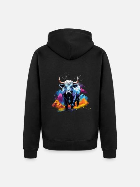 Eringer, Schweizer Eringerkuh - Unisex Premium Bio Zip Hoodie - Schwarz