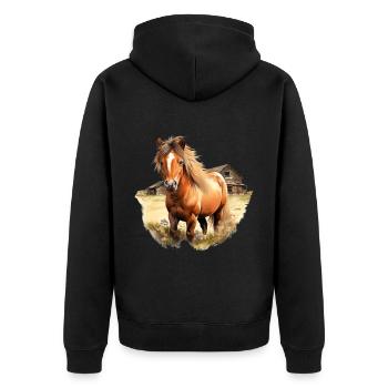 Pony Island Pferd Shetland Pony Shetty - Unisex Premium Bio Zip Hoodie - Schwarz - Hinten - Nico (187cm)