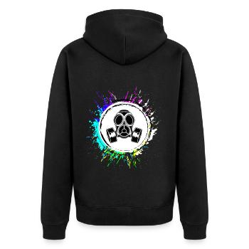 Gasmaske Symbol - Unisex Premium Bio Zip Hoodie - Schwarz - Hinten - Nico (187cm)