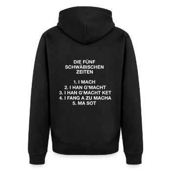 Die Fünf Schwäbischen Zeiten - Unisex Premium Bio Zip Hoodie - Schwarz - Hinten - Nico (187cm)