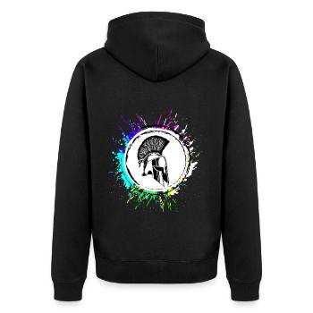 Spartaner Helm Krieger - Unisex Premium Bio Zip Hoodie - Schwarz - Hinten - Nico (187cm)
