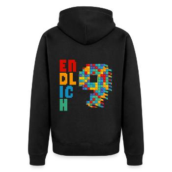 Endlich 9 Baustein - Unisex Premium Bio Zip Hoodie - Schwarz - Hinten - Nico (187cm)