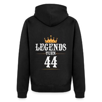 Legenden werden 44 Jahre alt, 44 Geburtstag - Unisex Premium Bio Zip Hoodie - Schwarz - Hinten - Nico (187cm)