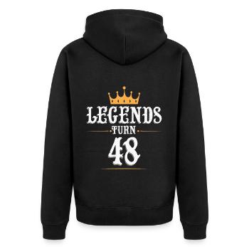 Legenden werden 48 Jahre alt, 48 Geburtstag - Unisex Premium Bio Zip Hoodie - Schwarz - Hinten - Nico (187cm)