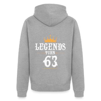 Legenden werden 63 Jahre alt, 63 Geburtstag - Unisex Premium Bio Zip Hoodie - Grau meliert - Hinten - Nico (187cm)