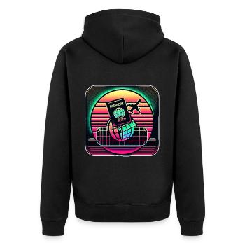 Passport Ready 11 - Unisex Premium Bio Zip Hoodie - Schwarz - Hinten - Nico (187cm)