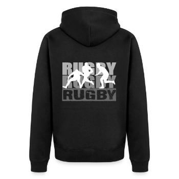 Rugby - Unisex Premium Bio Zip Hoodie - Schwarz - Hinten - Nico (187cm)