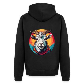 Farbenprächtige Ziege im bunten Farbkreis - Unisex Premium Bio Zip Hoodie - Schwarz - Hinten - Nico (187cm)