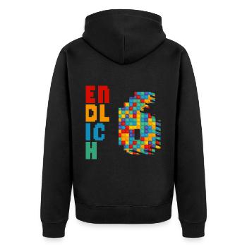 Endlich 6 Baustein - Unisex Premium Bio Zip Hoodie - Schwarz - Hinten - Nico (187cm)