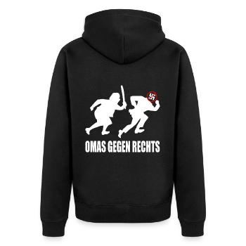 Omas gegen rechts - Unisex Premium Bio Zip Hoodie - Schwarz - Hinten - Nico (187cm)