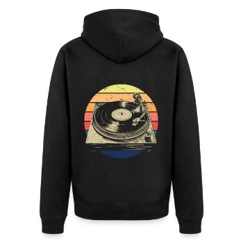 Schallplatte Vinyl Musik Plattenspieler retro - Unisex Premium Bio Zip Hoodie - Schwarz - Hinten - Nico (187cm)