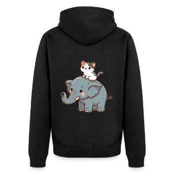 Cat rides elephant - Unisex Premium Organic Zip Hoodie - black - Back - Nico (187cm)