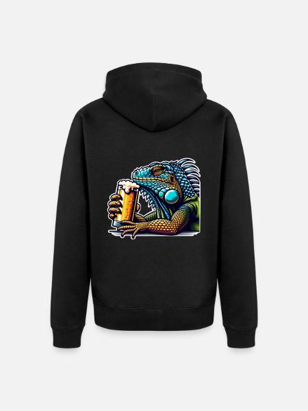 Leguan Bier - Unisex Premium Bio Zip Hoodie - Schwarz