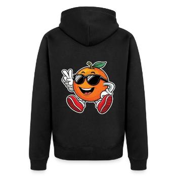 Lustiges Orangenfrucht Geschenk - Unisex Premium Bio Zip Hoodie - Schwarz - Hinten - Nico (187cm)