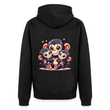 Parent chimpanzé aimant avec deux enfants mignons - Veste à capuche bio Premium Unisexe - noir - Dos - Nico (187cm)