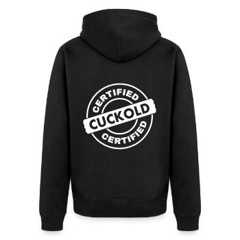 certified cuckold - Unisex Premium Bio Zip Hoodie - Schwarz - Hinten - Nico (187cm)