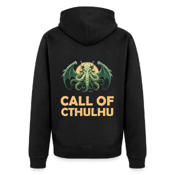 Call of Cthulhu Cult Monster Horror T-Shirt - Unisex Premium Bio Zip Hoodie - Schwarz - Hinten - Nico (187cm)