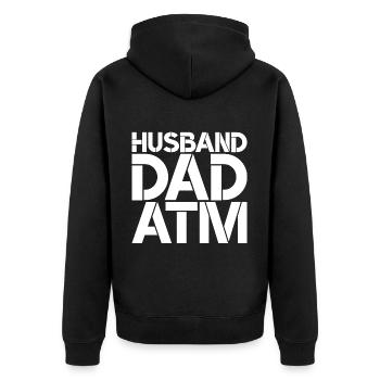 Husband Dad ATM - Unisex Premium Bio Zip Hoodie - Schwarz - Hinten - Nico (187cm)