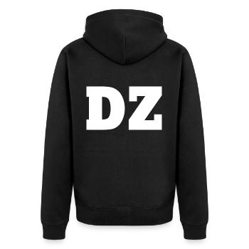 Dz - Unisex Premium Bio Zip Hoodie - Schwarz - Hinten - Nico (187cm)
