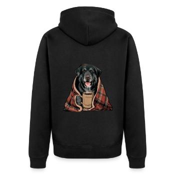 Münsterland dog with blanket and coffee mug - Unisex Premium Organic Zip Hoodie - black - Back - Nico (187cm)