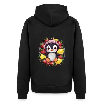 Dessin animé pingouin kawaii avec des fraises et des citrons - Veste à capuche bio Premium Unisexe - noir - Dos - Nico (187cm)