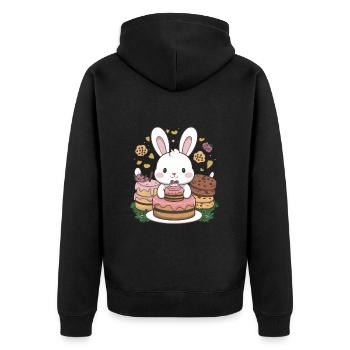 Cartoon Kawaii Hase mit Keksen und Kuchen - Unisex Premium Bio Zip Hoodie - Schwarz - Hinten - Nico (187cm)