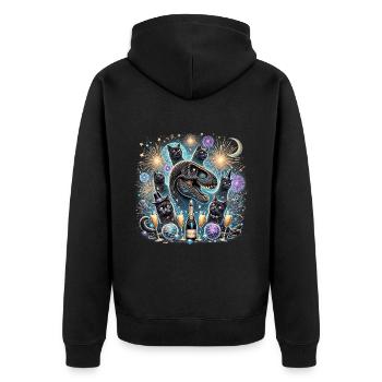 T-Rex-Dino mit Katzen Neues Jahr - Unisex Premium Bio Zip Hoodie - Schwarz - Hinten - Nico (187cm)