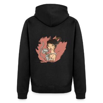 Cat and Woman | Graffiti by iLo - Unisex Premium Bio Zip Hoodie - Schwarz - Hinten - Nico (187cm)