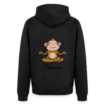 Auszeit Durchatmen Wusaaa Affe - Unisex Premium Bio Zip Hoodie - Schwarz - Hinten - Nico (187cm)