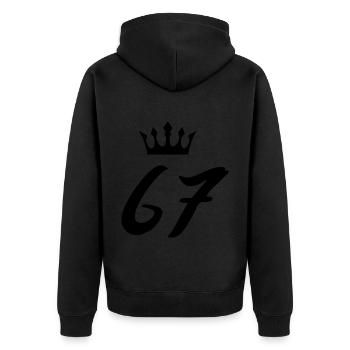 67 Zahl Krone - Unisex Premium Bio Zip Hoodie - Schwarz - Hinten - Nico (187cm)