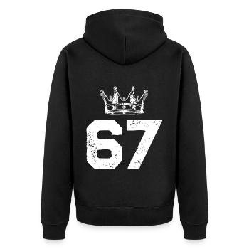 67 Zahl Krone - Unisex Premium Bio Zip Hoodie - Schwarz - Hinten - Nico (187cm)