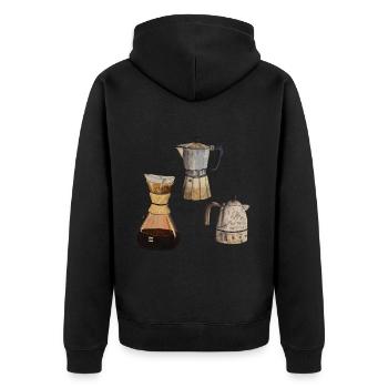 3x Kaffekannen Kaffee Elexier des Lebens - Unisex Premium Bio Zip Hoodie - Schwarz - Hinten - Nico (187cm)